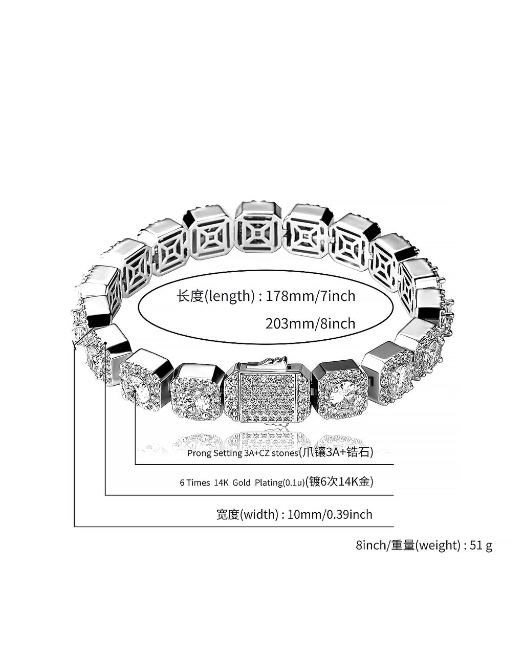 Iced Out Square Halo CZ Tennis Bracelet Copper