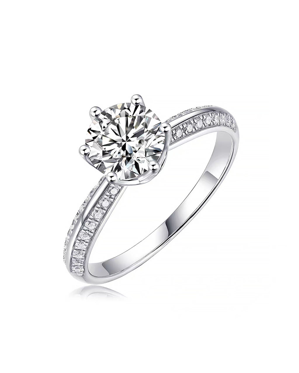 Classic Moissanite Solitaire Ring with Pavé Band