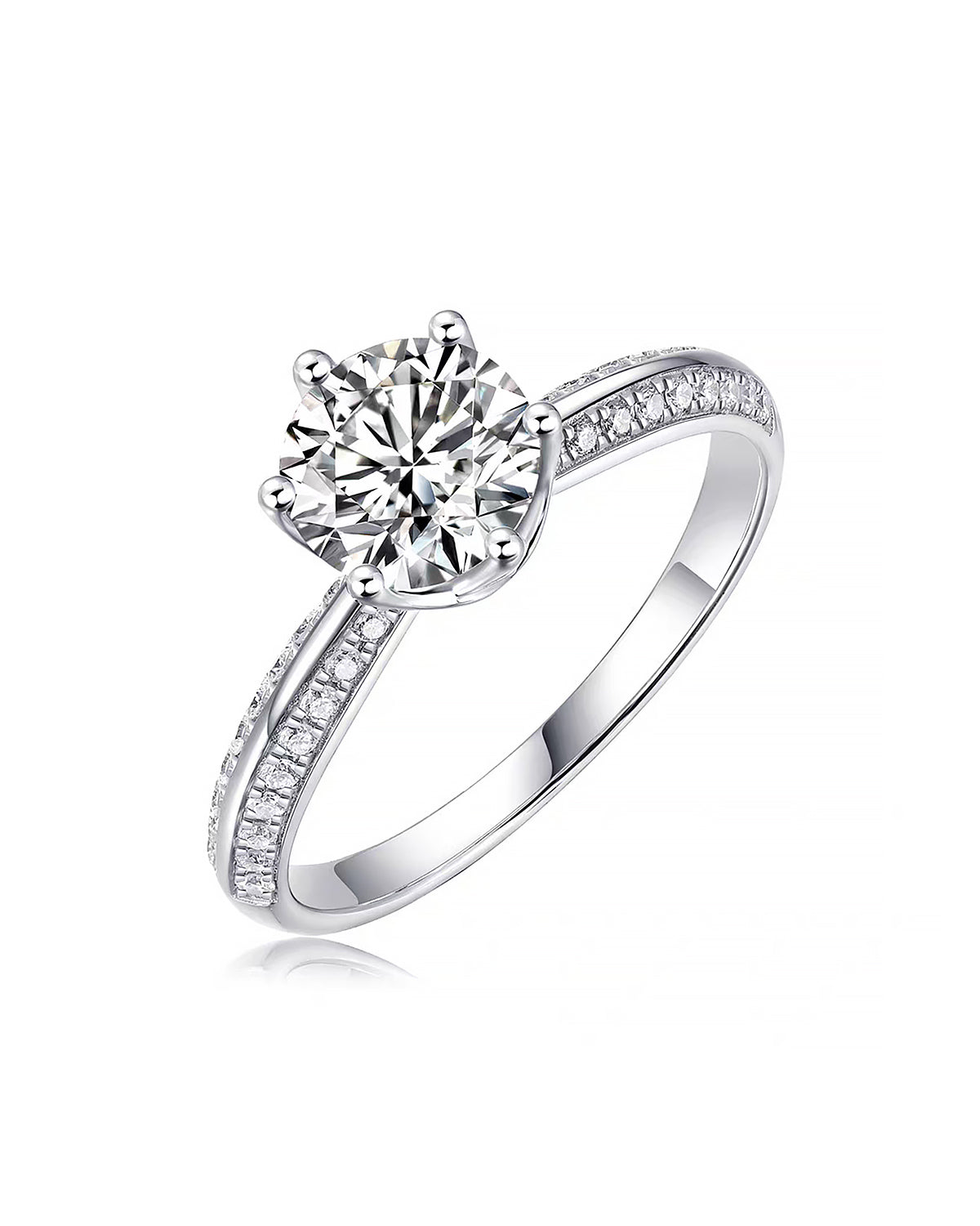 Classic Moissanite Solitaire Ring with Pavé Band