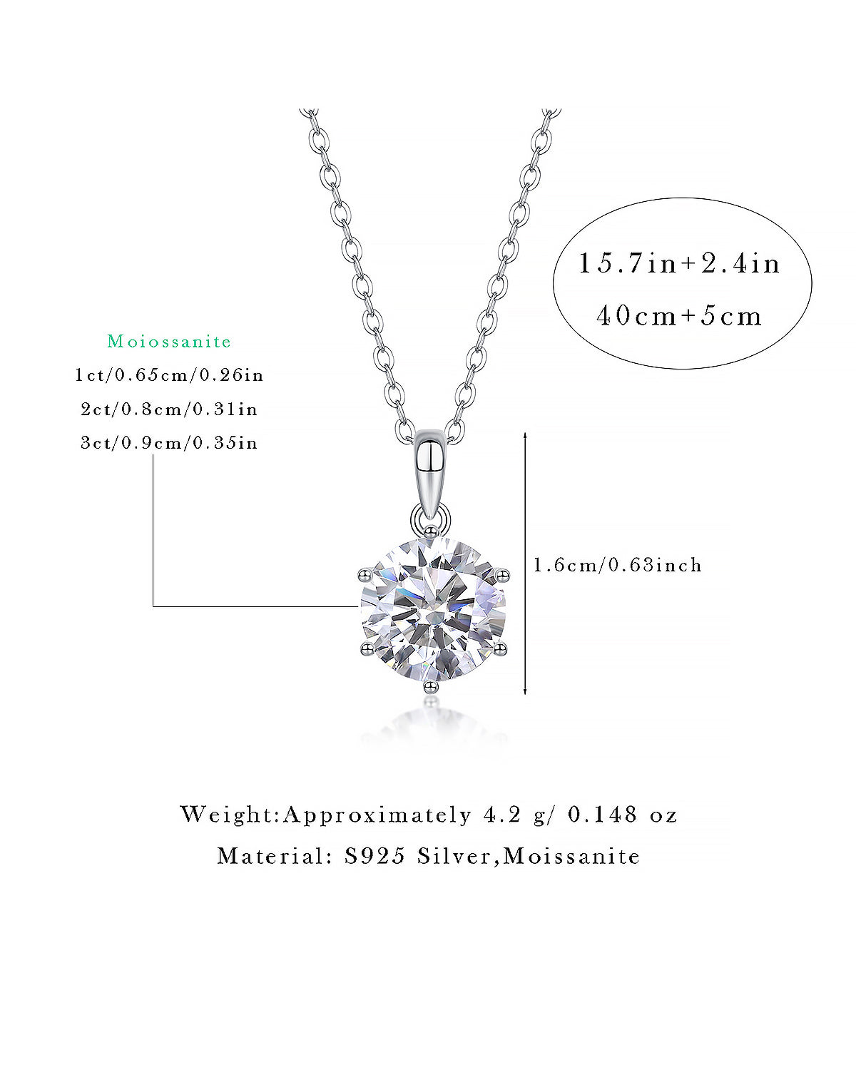 Classic Moissanite Solitaire Pendant Necklace S925 Silver