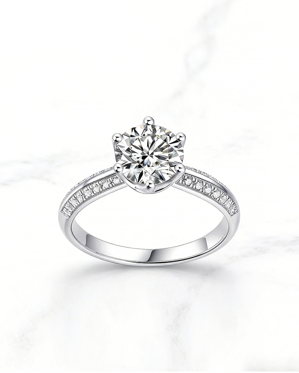 Classic Moissanite Solitaire Ring with Pavé Band