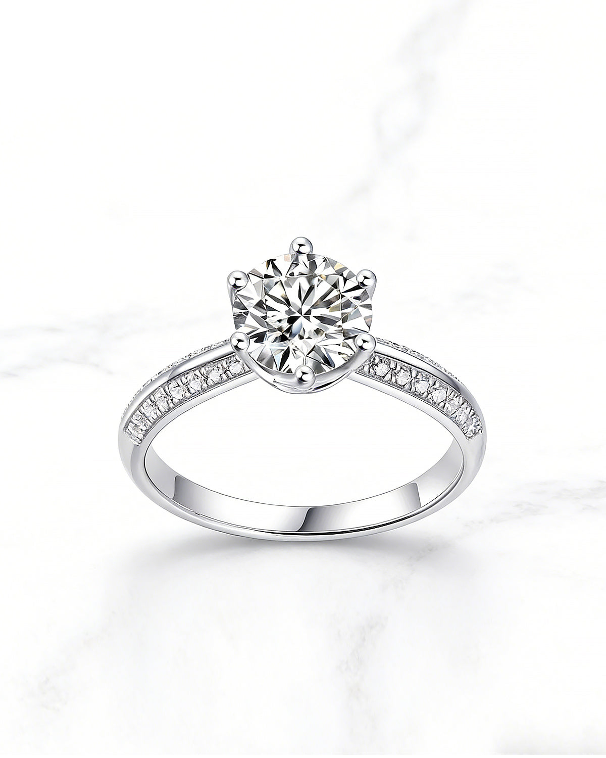 Classic Moissanite Solitaire Ring with Pavé Band