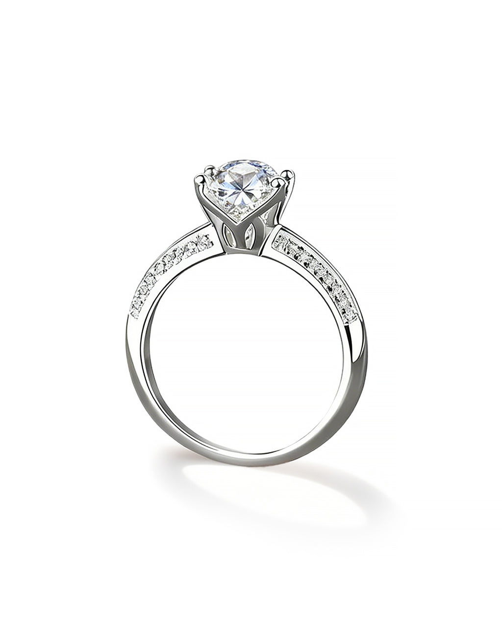 Classic Moissanite Solitaire Ring with Pavé Band