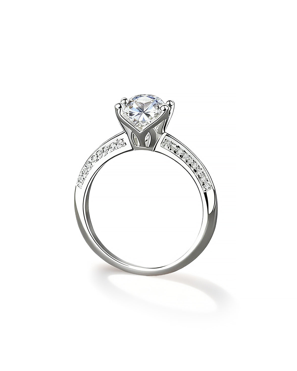 Classic Moissanite Solitaire Ring with Pavé Band