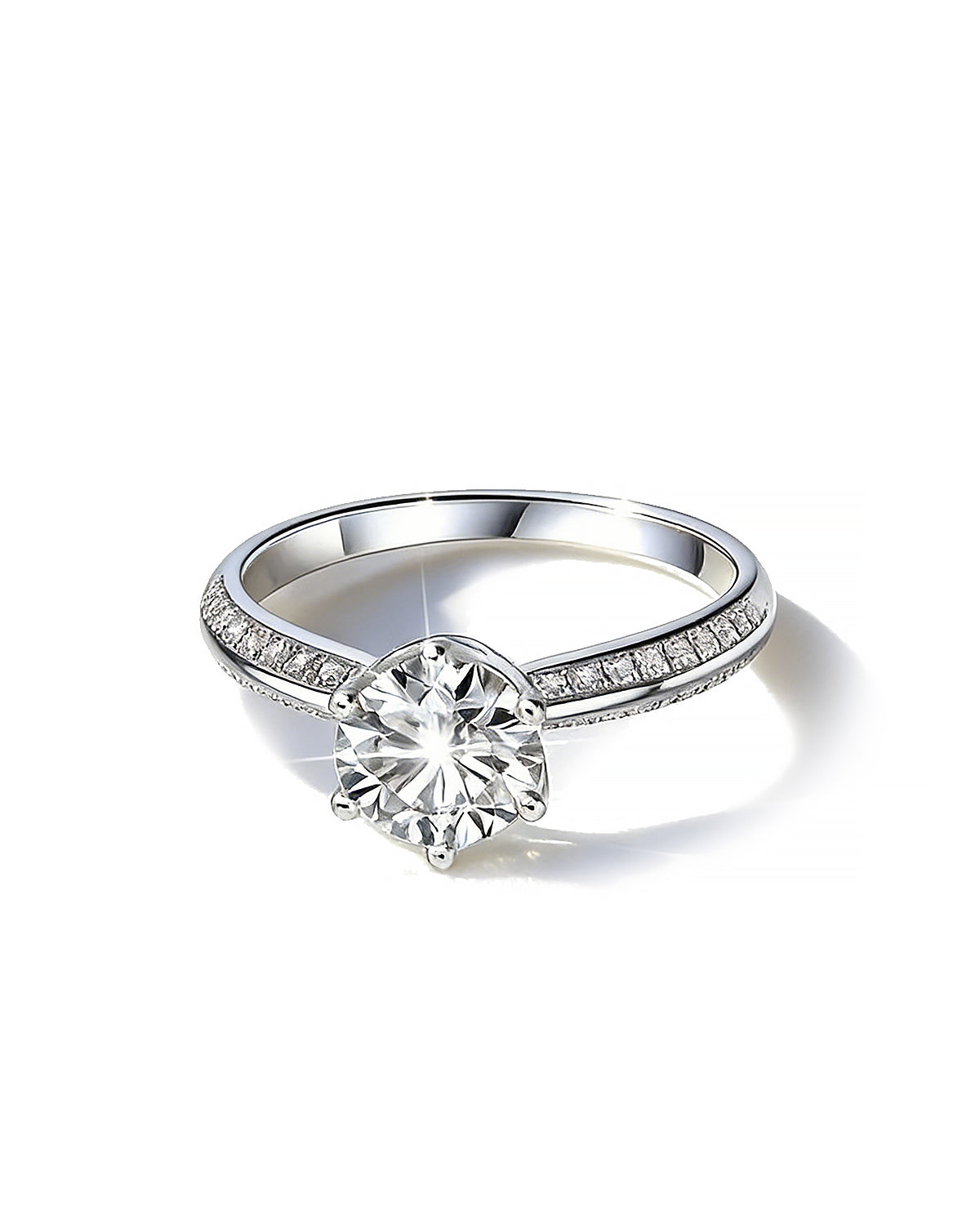 Classic Moissanite Solitaire Ring with Pavé Band