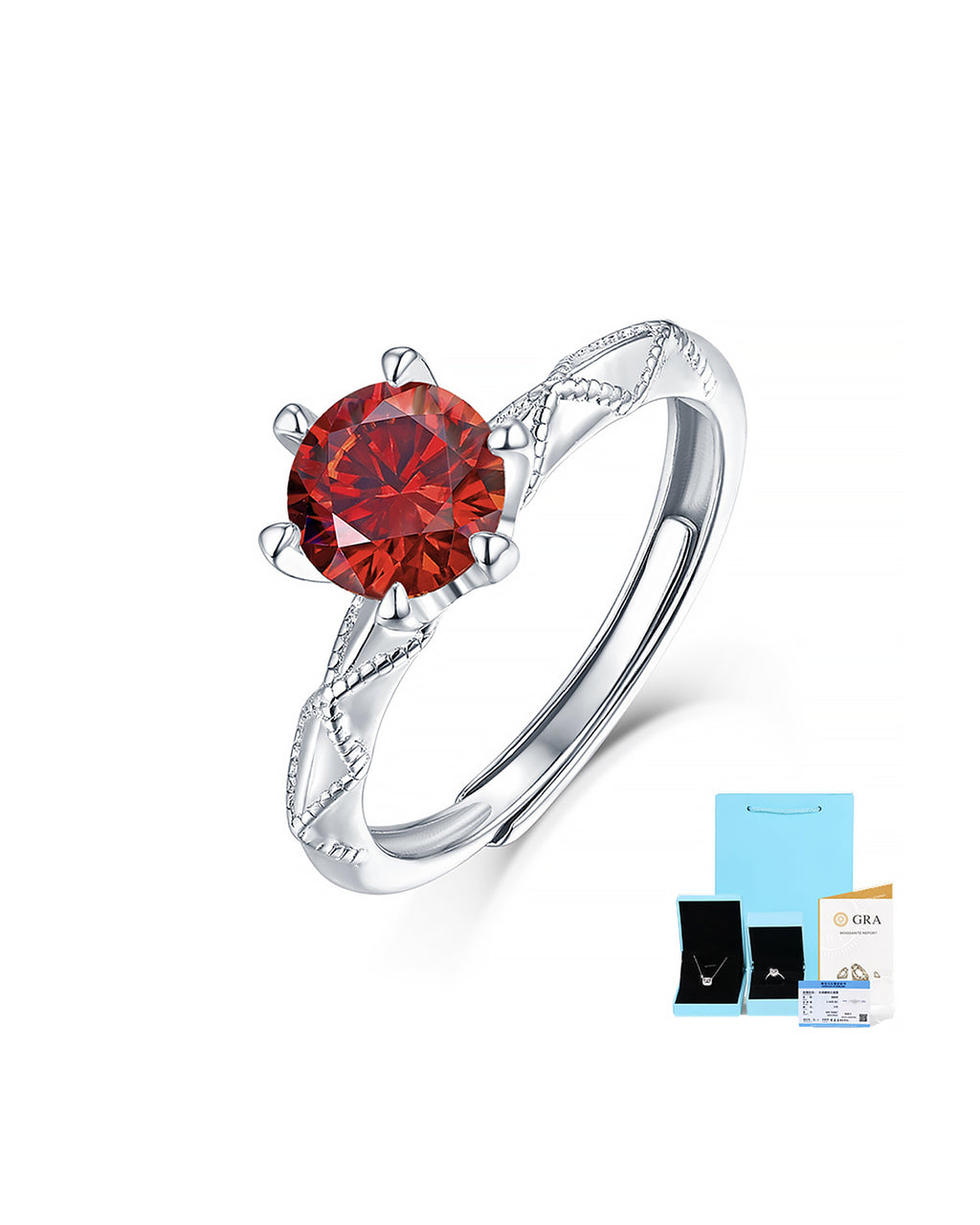 Classic 6-Prong Moissanite Adjustable Silver Ring with Pavé Band