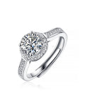Classic Halo Moissanite Adjustable Silver Ring with Pavé Band