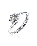 Classic 6-Prong Moissanite Bypass Adjustable Silver Ring