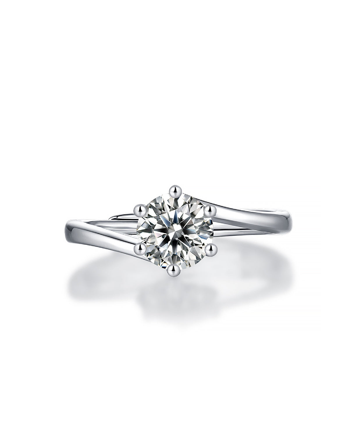 Classic 6-Prong Moissanite Bypass Adjustable Silver Ring