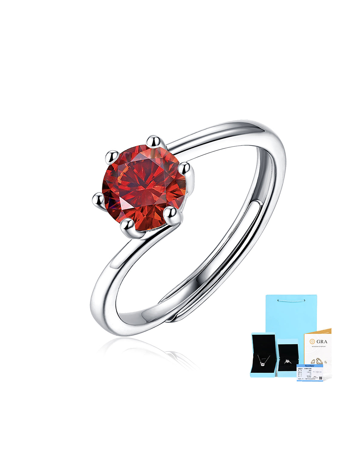 Classic 6-Prong Moissanite Bypass Adjustable Silver Ring