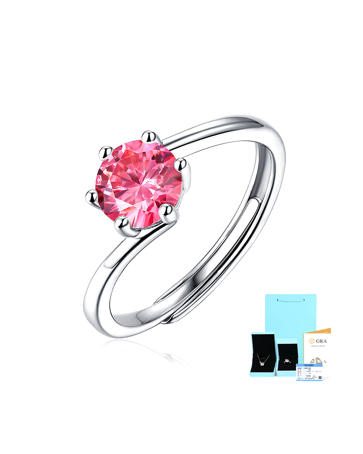 Classic 6-Prong Moissanite Bypass Adjustable Silver Ring