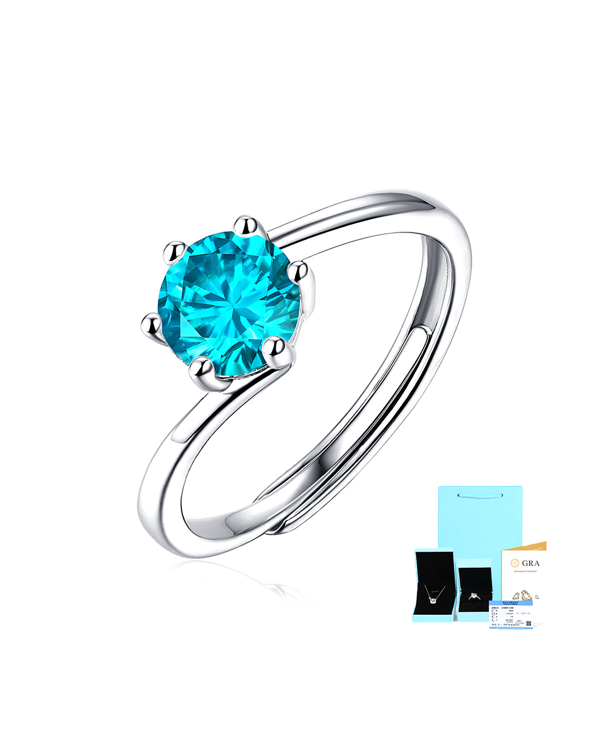 Classic 6-Prong Moissanite Bypass Adjustable Silver Ring