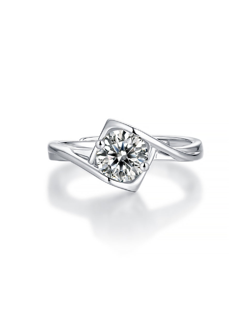 Geometric Rhombus Moissanite Adjustable Silver Ring