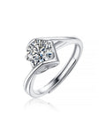 Geometric Rhombus Moissanite Adjustable Silver Ring