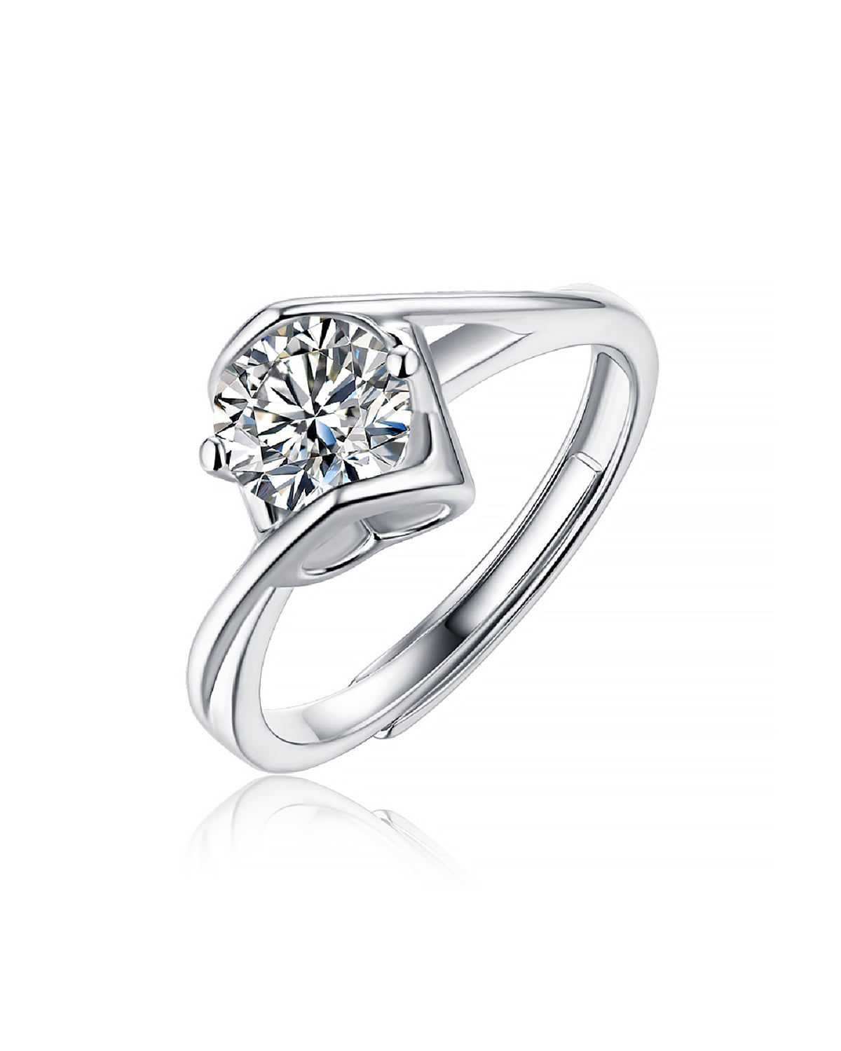 Geometric Rhombus Moissanite Adjustable Silver Ring