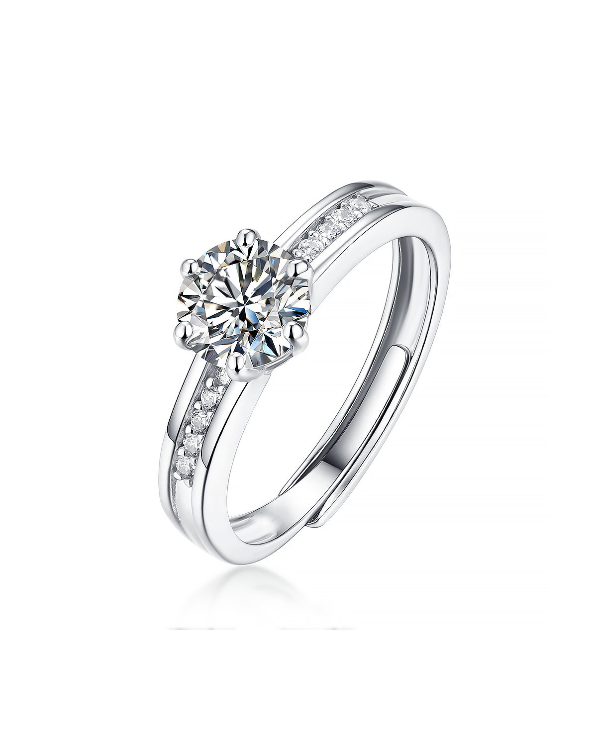 Classic 6-Prong Moissanite Solitaire Ring with Channel Pavé Band