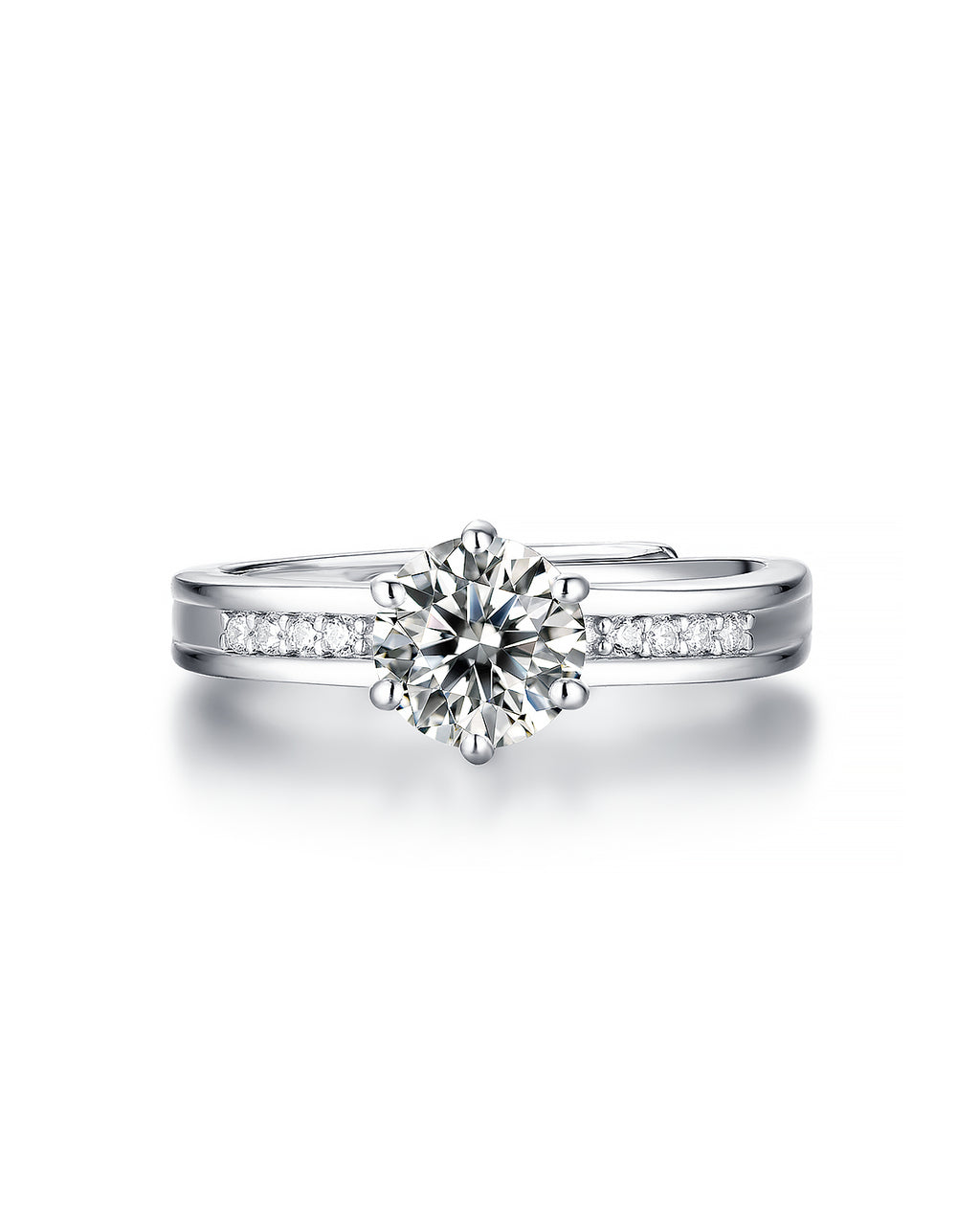 Top View of Round Brilliant Moissanite Channel-Set Ring