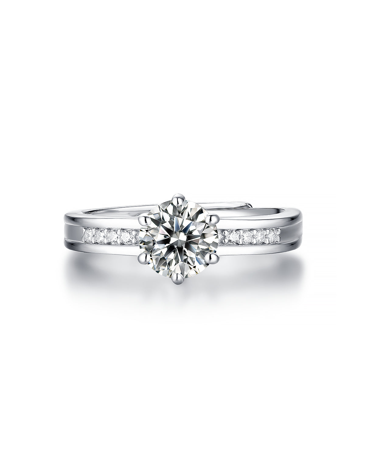 Top View of Round Brilliant Moissanite Channel-Set Ring