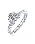 Moissanite Adjustable Silver Ring with Stepped Pavé Shoulders