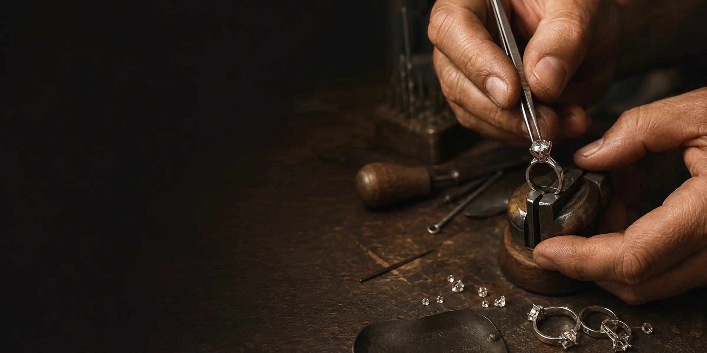 Fine jewelry being made for a brand at a workshop bench