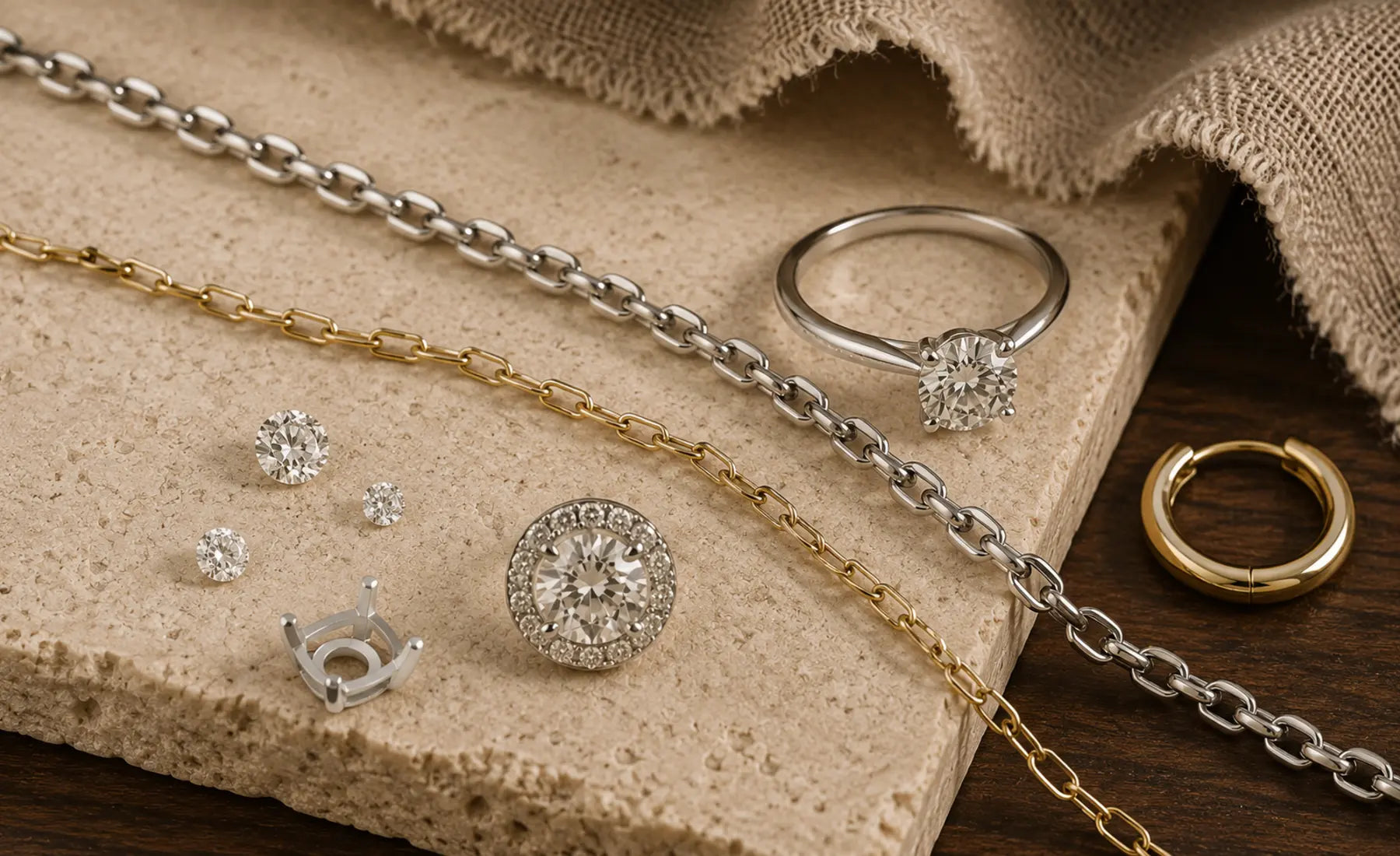 Jewelry materials and finishes close-up